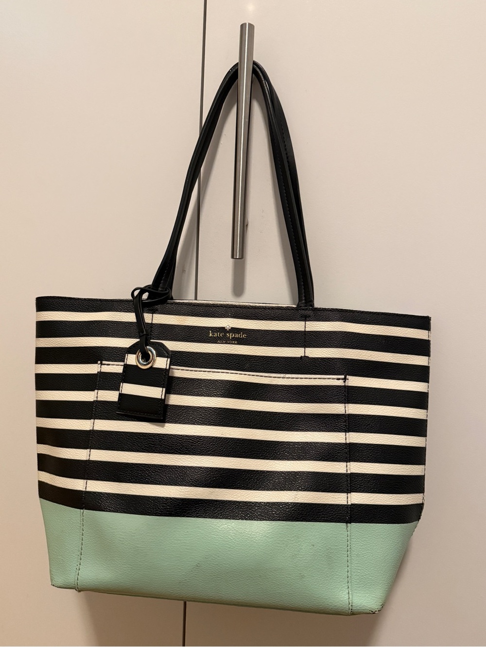 kate spade Black, White & Mint Striped Tote